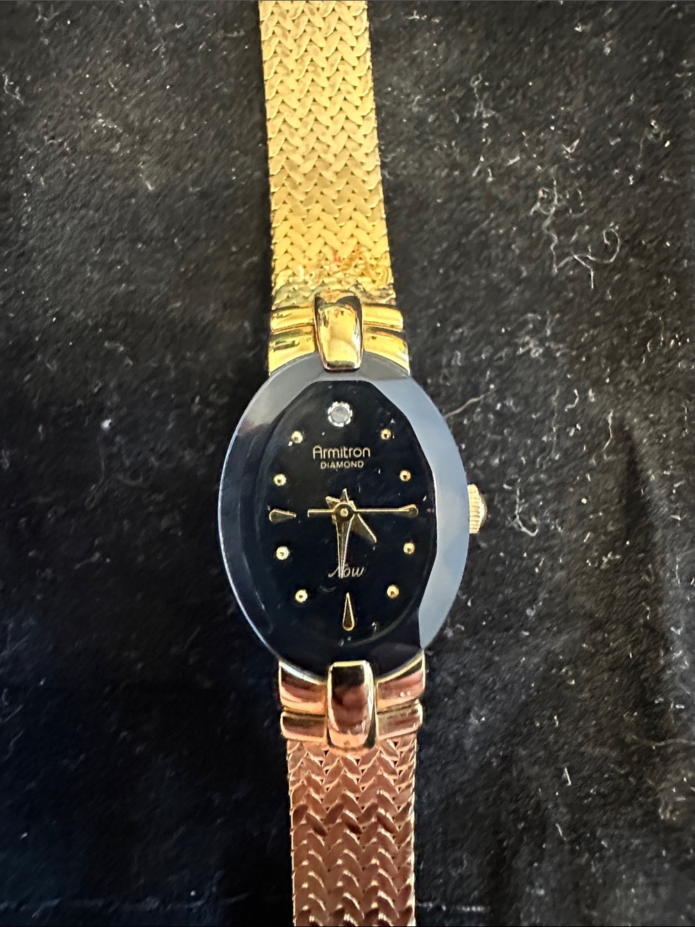 Vintage Armitron Gold-Tone Bracelet Watch with Black Oval Dial